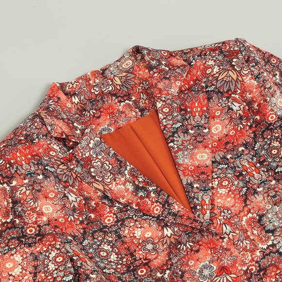 Floral Suit Collar Waist Decorative Belt Elegant Dress - Picture 4 of 6